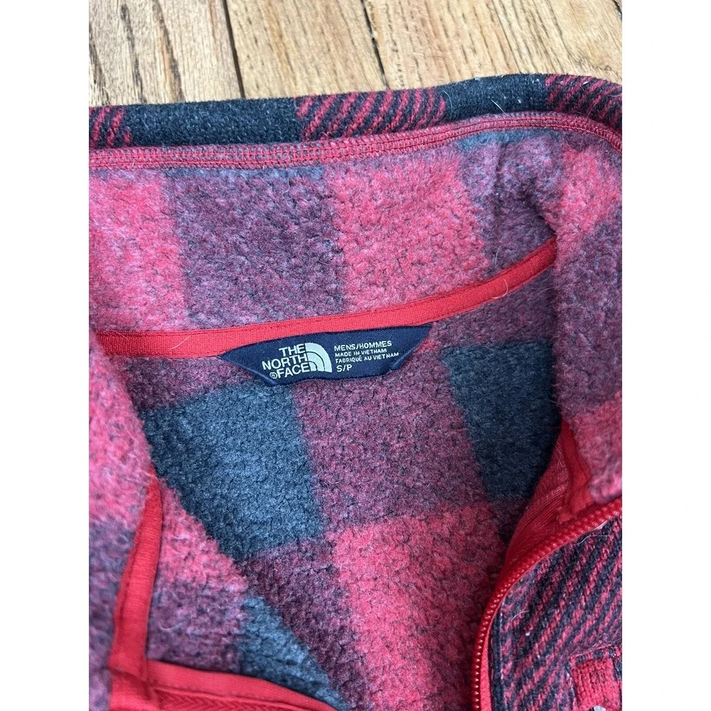 The North Face Gordon Lyons Fleece‎ 1/4 Zip Pullover Jacket Red Plaid Sz Small